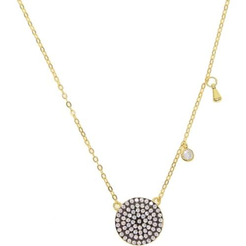 High quality 925silver 2021 elegant jewelry gold color disco round cz station charm fashion lady jewelry delicate girls necklace