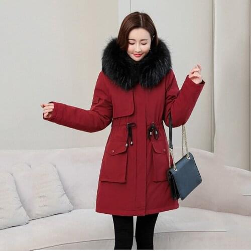 Winter Loose Parkas Womens Tooling Hooded Wild Down Cotton Coat Women Thicken Fashion Fur Collar Padded Coat Female Pocket Q258