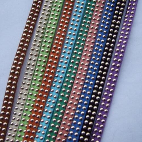 1Meter 5mm Suede Flat Leather Cord with Rivet Dot Bracelet DIY Jewelry Craft Making