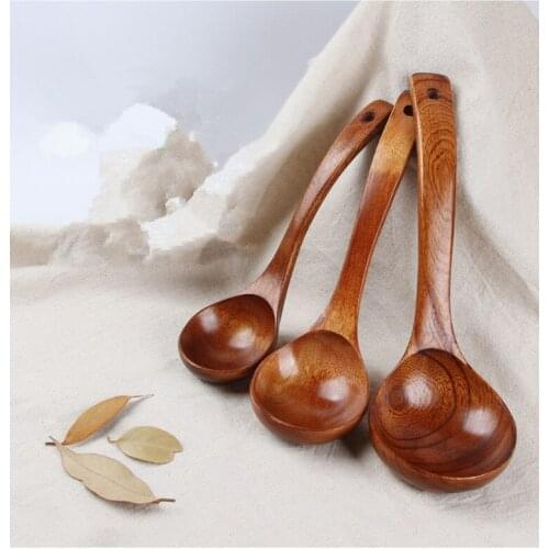 1PC Japanese Style Natural Wood Spoon Soup Ladle Wooden Cooking Scoop Spoon Catering Tableware Wooden Kitchen Utensils MF 002