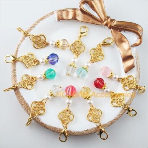 10 New Pumpkin With Clasps Charms Gold Color Knot Connetors Mixed 12x29mm