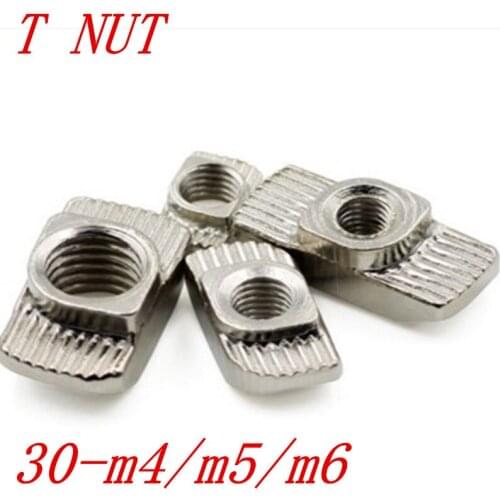 100pcs 30TN M4 M5 M6 T nut Hammer Head Nut bolt Nickel Plated for 3030 Aluminum Profile with Slot Groove 8mm M4 M5 M6