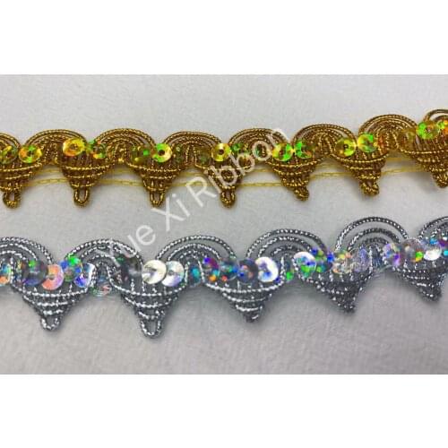 20mm Sequins Lace Crocheted Gold/Silver Lace Trimming Ribbon Tape DIY Wedding Cosplay Clothes Sewing Fabric Handmade