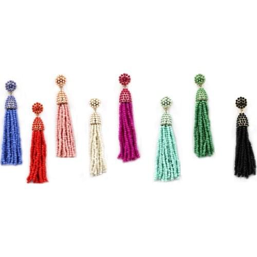 2017 New Fashion Seed Beads Boho tassel simple Long Drop Earrings for Women