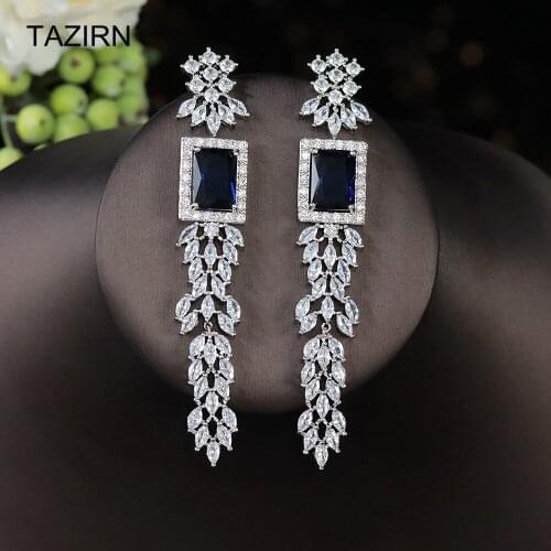 2021New Cubic Zirconia Women Long Drop Earrings CZ Wedding Dangle Earrings Square Shape Prom Jewelry Accessories