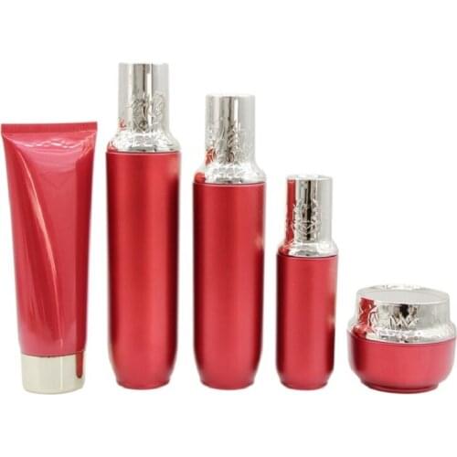 40/100/120ML Glass Lotion Pump Bottles Matte Red 50g Cream Container 100g Squeeze Tube Refillable Lotion Bottles with Pump 10pcs