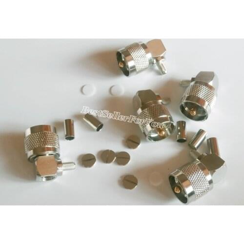 5Pcs UHF male PL259 crimp 90 Degree Right Angle RG58 LMR195 RG142 RG400 Cable RF Connector