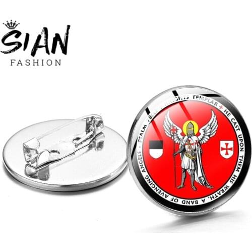 SIAN Brooch Saint George Christian Crusader Red Cross Glass Cabochon Lapel Pins Backpack Jewelry Templar Knight Souvenir Gifts