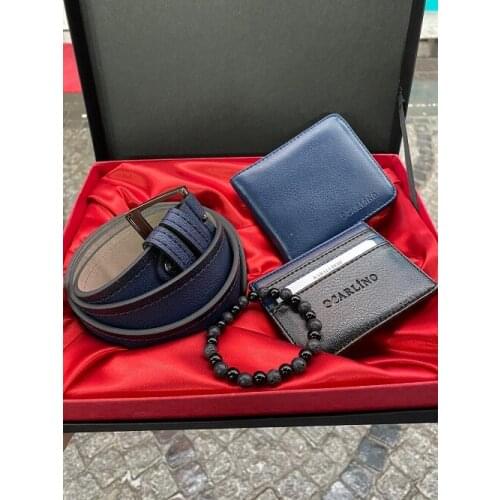 Carlino Navy Blue Male Classic Wallet Belt The Kartlıkl The Wrist Strap Elegant boxed gift set