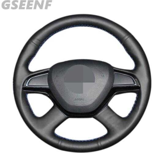 Car Steering Wheel Cover For Skoda Citigo Fabia Rapid 2012-2013 Superb Octavia Roomster 2013-2015 Black DIY Genuine Leather