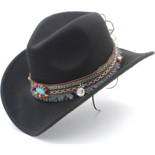 Fashion Child Wool Hollow Western Cowboy Hat Tassel Belt Kids Girl Jazz Cowgirl Sombrero Cap Size 52-54CM For 4-8 Years