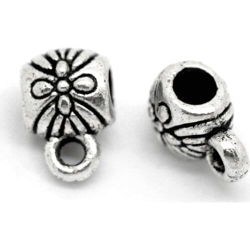 DoreenBeads 20PCs silver color Flower Pattern Bail Beads 9mmx6mm( 3/8"x 2/8")