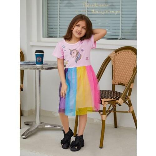 Girls Cotton Summer Dress Unicorn Dreeses Short Sleeve Girl Clothes 6 8 Years Party Birthday Princess Dress