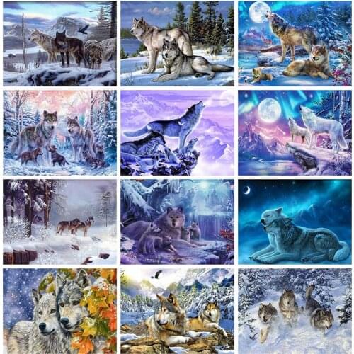 Huacan Diamond Painting Winter Diamond Embroidery Wolf Full Square Mosaic Cross Stitch Decor For Home