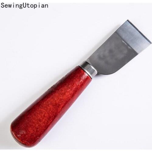 DIY Leathercraft Tool Wooden Handle Stainless Steel Leather Cutting Knife Leather Shovel Knife for Leather Working