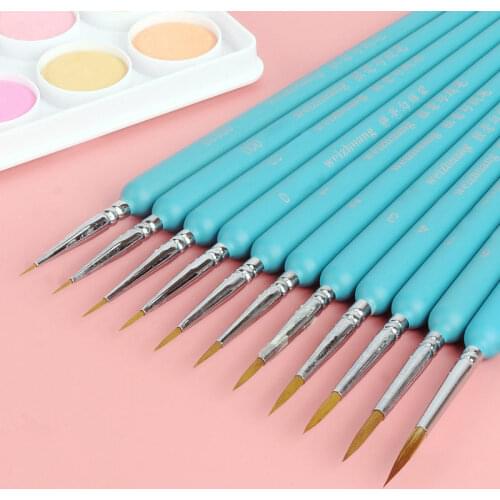 9 Pcs/Set Watercolor Brush Round Tip Detail Paint Brushes Set Hook Line Pen Art Supplies for Oil/Gouache/Watercolor/Acrylic