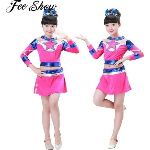 Kids Clothes Girls Outfits Long Sleeve Tops Mini Skirt With Built-in Shorts Lining Set Jazz Dance Costume Cheerleader Uniform