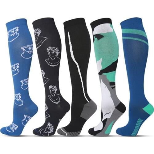 Compression Stockings Black Stripe Football Soccer Socks Colorful Women Men Sports Running Compress Socks Nylon Unisex Pressure