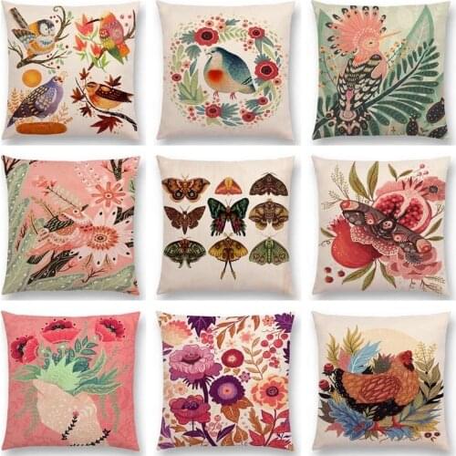 Colorful butterfly Cushion Cover Pink Bouquet Spring Cock Cute Owl Sweet Home Watercolor Sofa Pillow Case декор для дома cushion