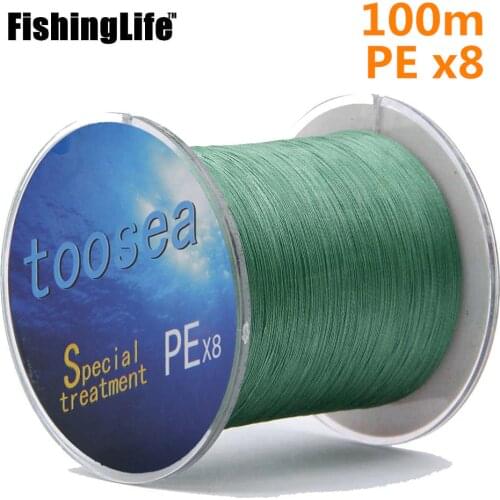 FishingLife 100M 8 Strands Braided Fishing Line 6-150LB Super Strong PE Multifilament Braided Wires Sea Ocean Boat Lake River