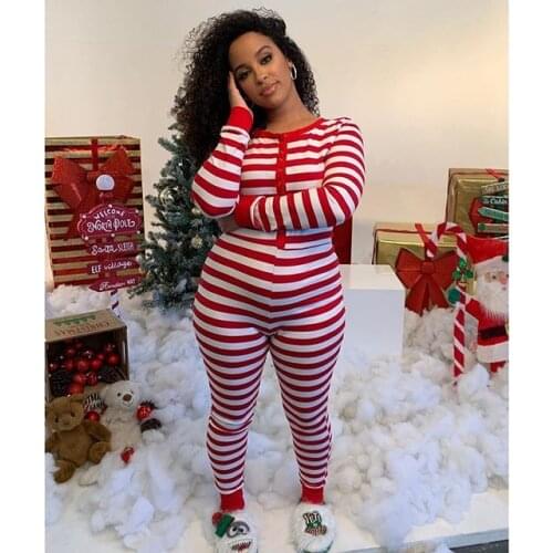 Hot Women Striped One Piece Pajama Union Suit Underwear Set Long Sleeve Romper Jumpsuit Sleepwear