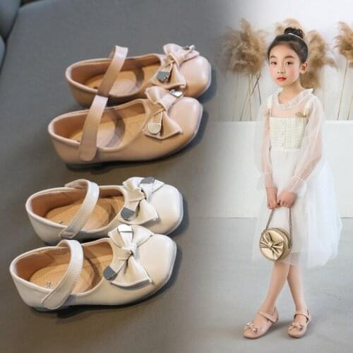 Fashion Bow Big Girls Kids Shoes Princess 2021 Elegant ChildrenS Leather Shoes For School Non-Slip 3 4 5 6 7 8 9 10 11 12 Years