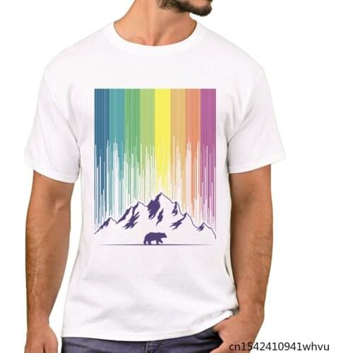 Colored Lines of The Arctic Snow Bear Mountains Mens T Shirt High Quality Hipster Short Sleeve Round Neck Unisex Summer Trend