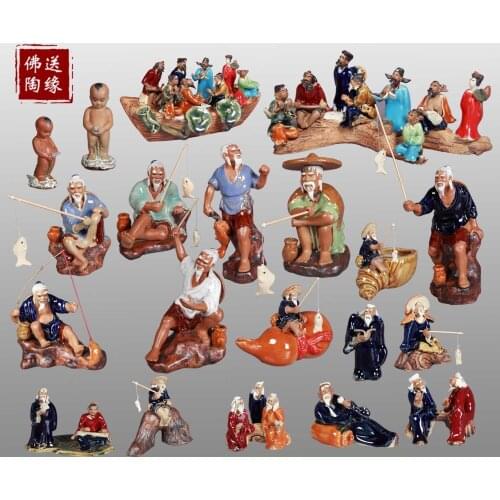 On Water Absorbing Rockery Bonsai Aquarium Character Fisherman Fishing Shiwan Doll Ceramic Decoration Microscape Decoration