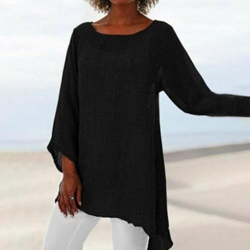 New Fashion Cool Simple Solid Color Versatile Casual Thin Long-Length T-shirt Irregular Long Sleeve Large Oversize Loose Tops
