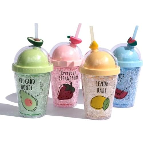 OAPE Kawaii Mini 380ml Creative Fruit Ice Plastic Cup Childrens Straw Cup Customized Water Bottle
