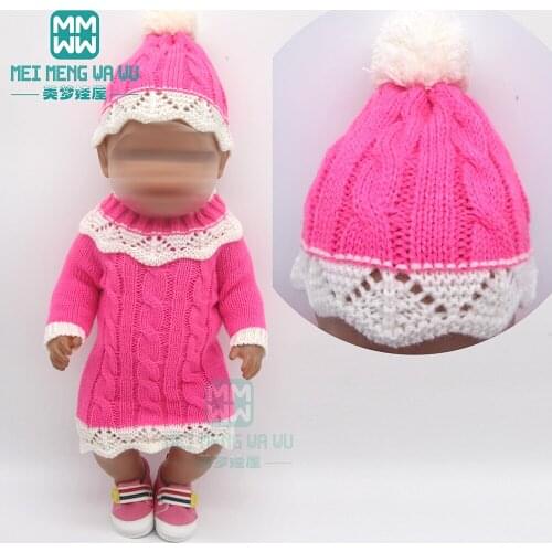 Doll Clothes fashion sweater dress + hat for 43 cm toy new born doll baby 18 Inch American doll Our Generation