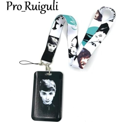 Audrey Hepburn Lanyard Credit Card ID Holder Bag Student Women Travel Card Cover Badge Car Keychain Decorations