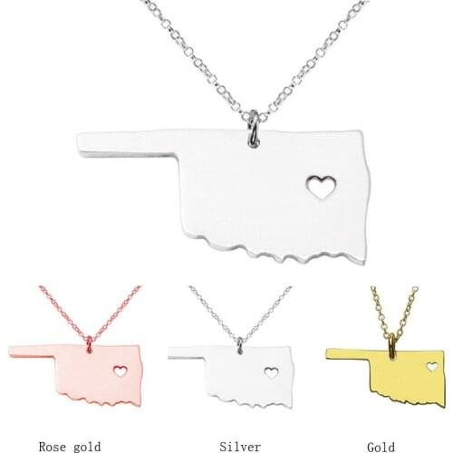 FOXCRAFT 2018 Outline Oklahoma Map Necklace With a Heart USA State Necklaces Personalize jewelry Gift For Woman