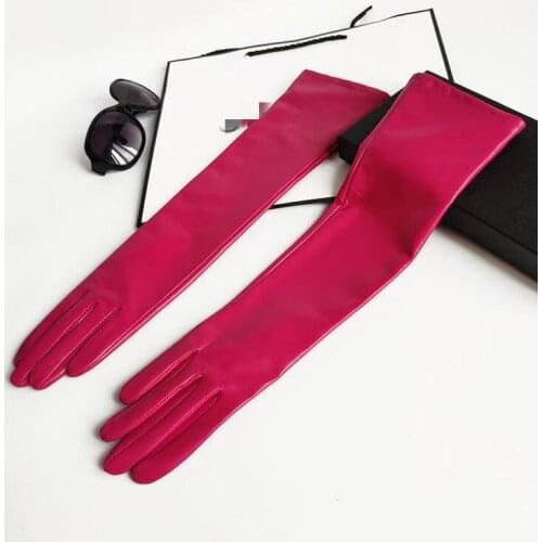 Womens natural sheepskin leather long glove ladys genuine leather touch screen driving glove 45cm R2302