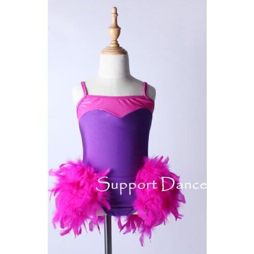 Camisole Feather Latin Dance Dress Toddler Girls Women Fashion Purple Jazz Dancing Costume C287
