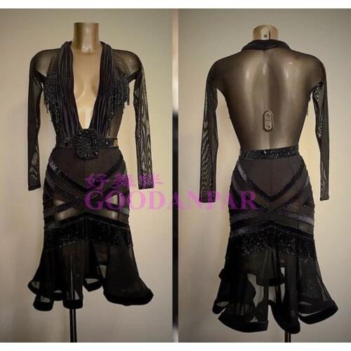Latin dance dress women black mesh latin dress ballroom dance competition dresses latin dance skirt sexy latin competition dress