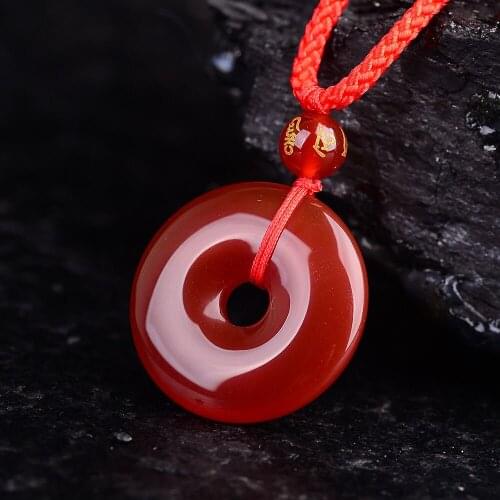 Natural red Agate Safety buckle Pendant Necklace Charm Jewellery Fashion Accessories Hand-Carved Man Woman Luck Amulet Gifts