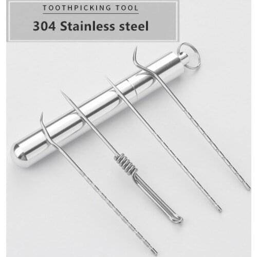 Stainless Steel Portable Dental Toothpick Set With Holder Outdoor Multifunctional Toothpick Home Travel Tools Seal Storage Box