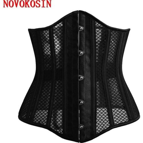 Dropship Black Fish Net Corset Steampunk Waist Lady Back Lacing Gothic Sexy Corselet Double Steel Bustier Corset New Women