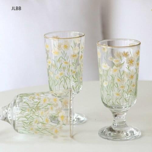 280ml Vintage Chrysanthemum Whiskey Shot Glass Tulips Snifter Gold Foil Milkshake Vodka Glass Cup Multi-purpose Wine Set Goblet