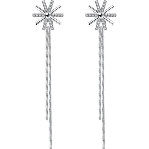 S925 Silver Earring Cute Pave Sunflower Long Tassel Drop Earring For Women Wedding Gift Lady Girl Fashion Jewelry