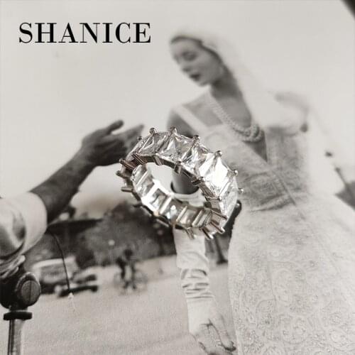 SHANICE Vintage Punk 925 Sterling Silver Princess Cut Cubic Zircon Fashion Female Jewelry Anniversary Gift Full Square CZ Ring