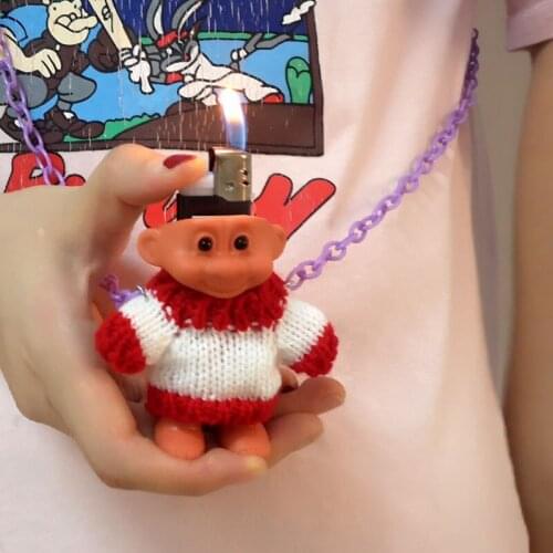 Cute Sweater Necklace Rubber Doll Lighter Case for Bic clipper Lighter Case Sweater Trolldroll Armor Protection Lighter cover