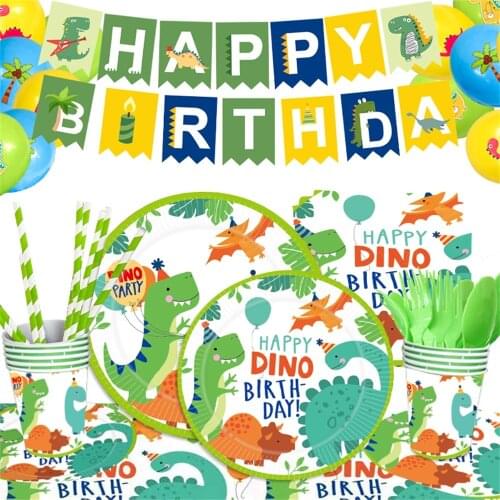 Dinosaur Party Decorations Dino Balloon Spiral Ornament Green Balloons Banner Set Baby Shower Boy 1st Birthday Party Kit Decor