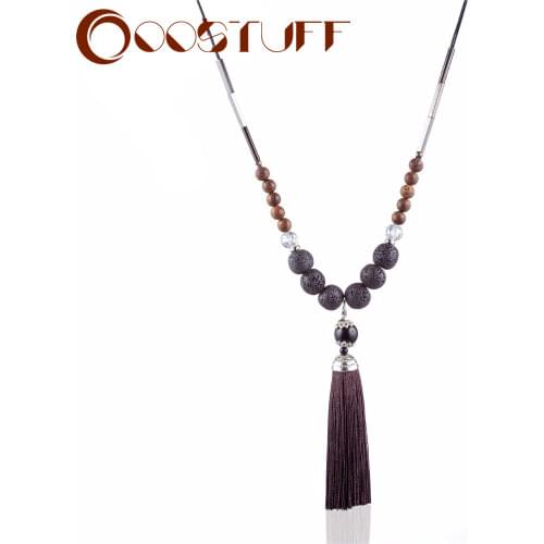 Woman Necklaces Statement necklaces & pendants Tassel Pendants Lava Stone Wood Jewelry Long necklace for women collares mujer