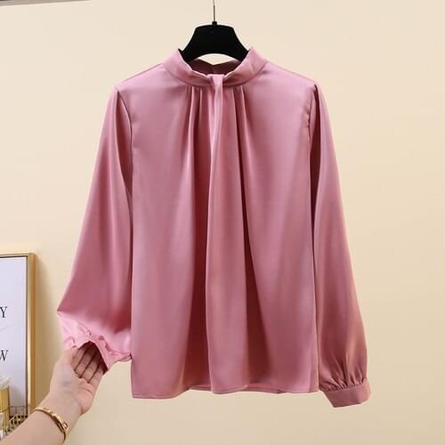 Elegant Pleated Stand Collar Shirt Women Long Sleeve All-Match Solid Color Blusas Top 2021 Spring Female Clothes Blouses