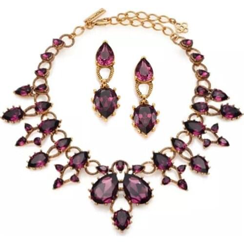 2018 Amybaby Luxury Fashion Vintage Purple Crystal Womens Necklace Stud Earring Jewelry For Party