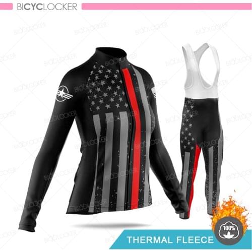 Winter Cycling Clothing Women United States Thermal Fleece Jersey Set Female Road Bike Maillot Ropa Ciclismo Mujer 2020