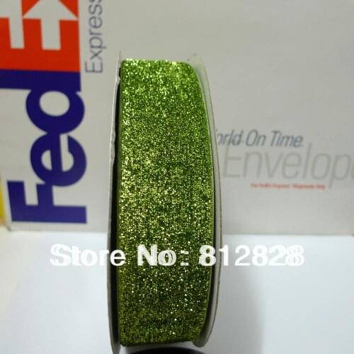 1-1/2'' 38mm #24 Lime Glitter Metallic Velvet Ribbon