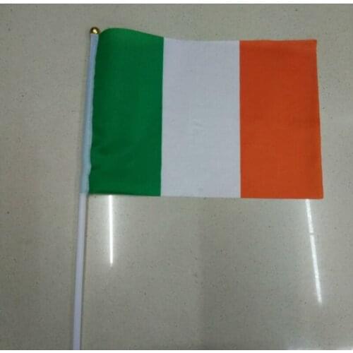 10pcs/pack Promotion Wholesale Small Ireland Hand Waving National Flag 14*21cm #8 Polyester Flag